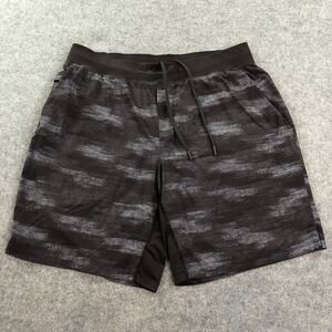 Lululemon Mens Shorts 34 Black with Gray Pattern Abstract Polyester Gym Athletic